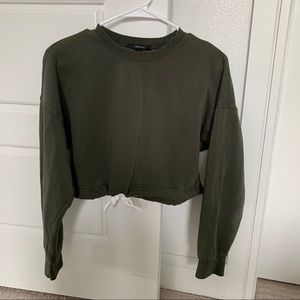 Olive Green Cropped Sweatshirt (Size S)